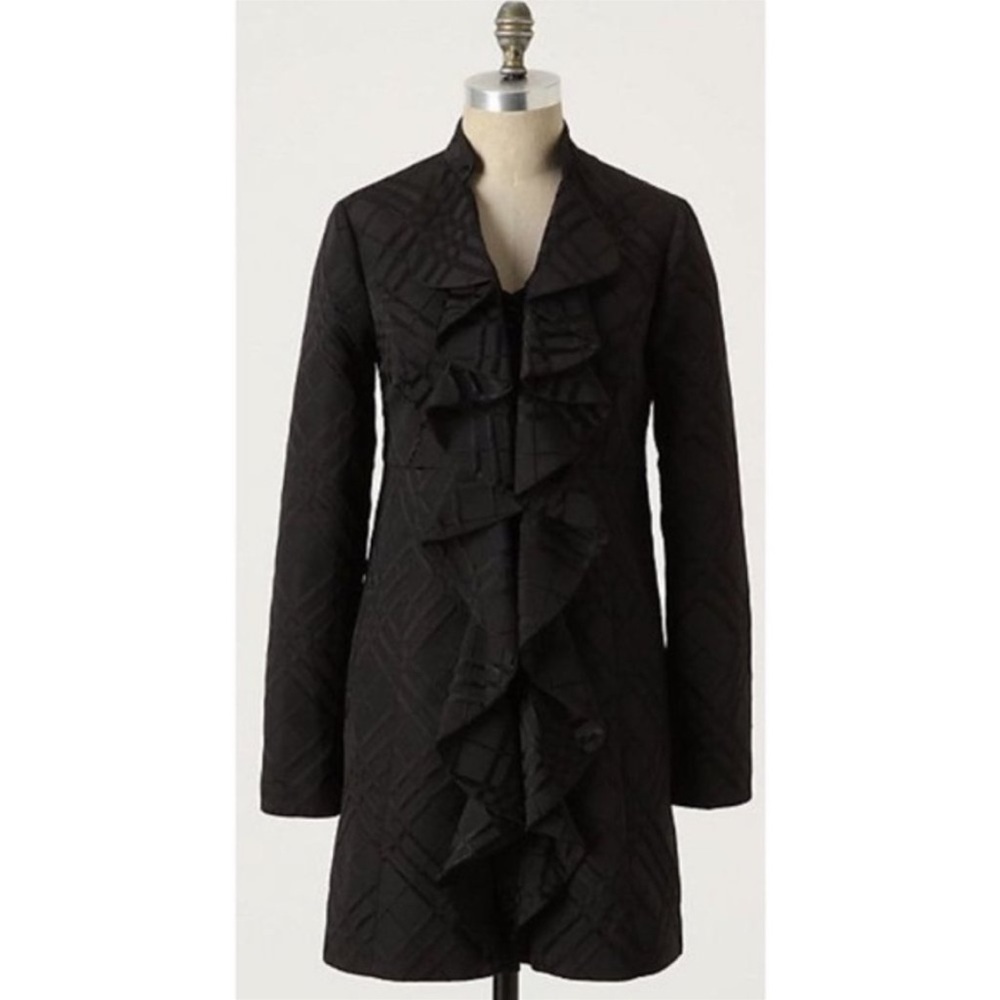 Anthropologie Tabitha Dusk Ruffles Textured Plaid Coat Size 4